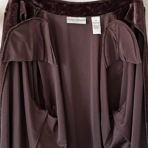 Draper’s & Damon's Vintage Brown Velvet Floral Glitter Button Down Shirt Size S - Picture 11 of 11